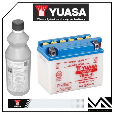 BATTERIA YUASA YB4L-B (CON ACIDO A CORREDO) 12V / 4AH