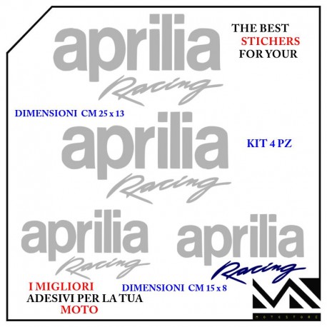 KIT ADESIVI stickers SCRITTE APRILIA RACING PER MOTO E SCOOTER COLORE ARGENTO