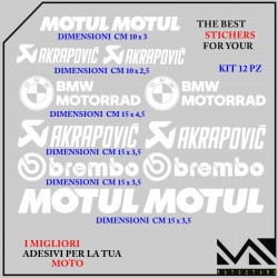 KIT ADESIVI Stickers DECAL MOTO BMW SPONSOR TECNICI MOTORRAD COLORE BIANCO