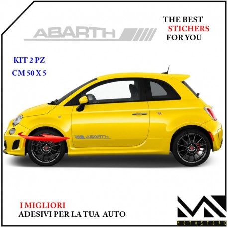 KIT 2 ADESIVI CON LOGO & SCRITTA ABARTH PER PORTIERE FIAT 500 CENTIMETRI 50 X 5