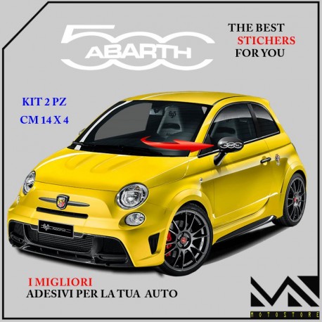 KIT 2 ADESIVI CALOTTE SPECCHIETTI CON LOGO 500 ABARTH CENTIMETRI 14 X 4