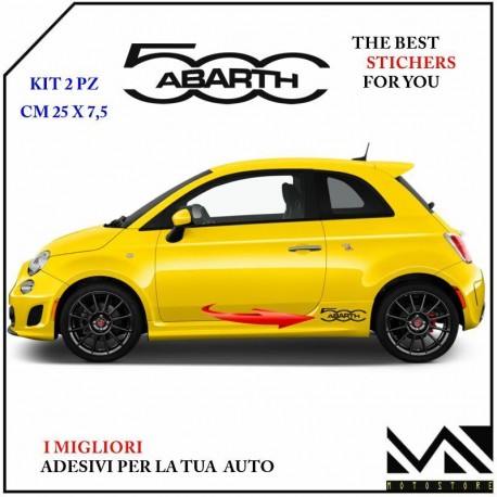 KIT 2 ADESIVI CON LOGO FIAT 500 E SCRITTA ABARTH CENTRALE PER FASCIONI LATERALI CENTIMETRI 25 X 7,5