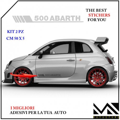 KIT 2 ADESIVI CON LOGO & SCRITTA ABARTH PER PORTIERE FIAT 500 MOD 2 CENTIMETRI 50 X 5