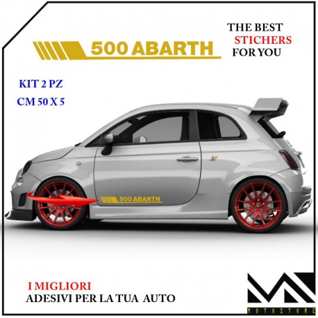 KIT 2 ADESIVI CON LOGO & SCRITTA ABARTH PER PORTIERE FIAT 500 MOD 2 CENTIMETRI 50 X 5