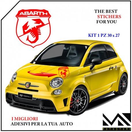 KIT 1 ADESIVO CON LOGO SCORPIONE SCRITTA ABARTH PER FIAT 500 595 695 PUNTO MOD 3 CENTIMETRI 30 X 27