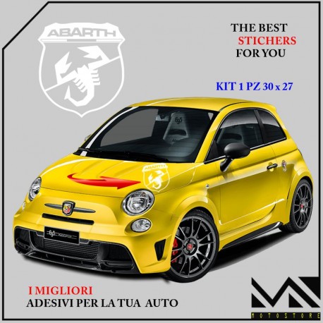 KIT 1 ADESIVO CON LOGO SCORPIONE SCRITTA ABARTH PER FIAT 500 595 695 PUNTO MOD 3 CENTIMETRI 30 X 27