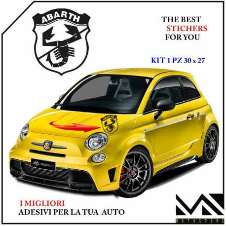 KIT 1 ADESIVO CON LOGO SCORPIONE SCRITTA ABARTH PER FIAT 500 595 695 PUNTO CENTIMETRI 30 X 27