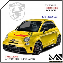 KIT 1 ADESIVO CON LOGO SCORPIONE SCRITTA ABARTH PER FIAT 500 595 695 PUNTO CENTIMETRI 30 X 27