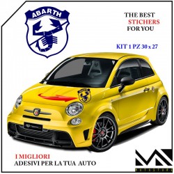 KIT 1 ADESIVO CON LOGO SCORPIONE SCRITTA ABARTH PER FIAT 500 595 695 PUNTO CENTIMETRI 30 X 27