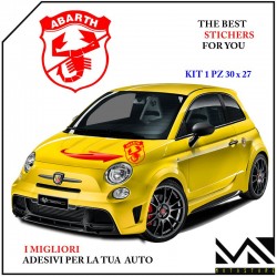 KIT 1 ADESIVO CON LOGO SCORPIONE SCRITTA ABARTH PER FIAT 500 595 695 PUNTO CENTIMETRI 30 X 27