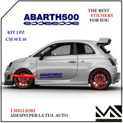 KIT 2 ADESIVI CON LOGO & SCRITTA ABARTH ESSEESSE PER PORTIERE FIAT 500 CENTIMETRI 50 X 10