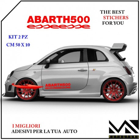 KIT 2 ADESIVI CON LOGO & SCRITTA ABARTH ESSEESSE PER PORTIERE FIAT 500 CENTIMETRI 50 X 10