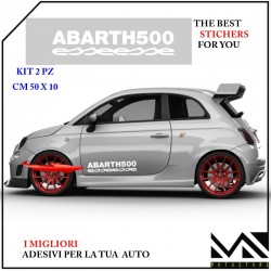 KIT 2 ADESIVI CON LOGO & SCRITTA ABARTH ESSEESSE PER PORTIERE FIAT 500 CENTIMETRI 50 X 10