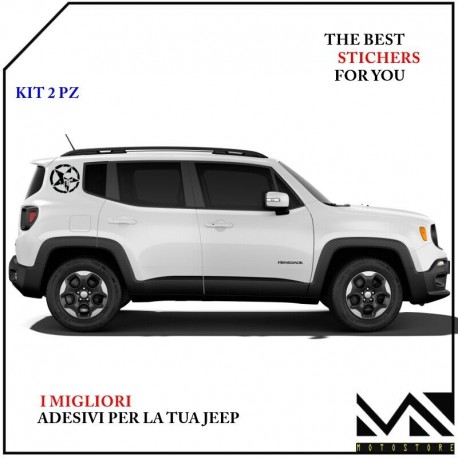 KIT 2 ADESIVI STELLA CON TESCHIO PER LATERALE POSTERIORE JEEP RENEGADE Ø 22 CENTIMETRI