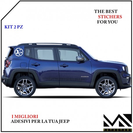 KIT 2 ADESIVI STELLA CON TESCHIO PER LATERALE POSTERIORE JEEP RENEGADE Ø 22 CENTIMETRI