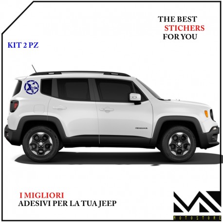 KIT 2 ADESIVI STELLA CON TESCHIO PER LATERALE POSTERIORE JEEP RENEGADE Ø 22 CENTIMETRI