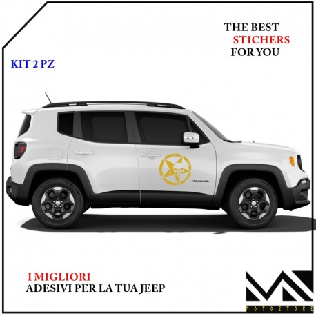 KIT 2 ADESIVI STELLA CON TESCHIO PER PORTIERE ANTERIORI JEEP RENEGADE Ø 40 CENTIMETRI