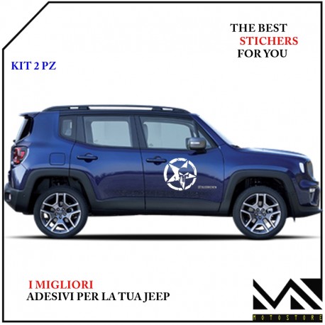 KIT 2 ADESIVI STELLA CON TESCHIO PER PORTIERE ANTERIORI JEEP RENEGADE Ø 40 CENTIMETRI