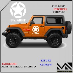 KIT ADESIVI STELLA LOGO US ARMY stickers SCRITTA PER JEEP 4x4 COLORE BIANCO