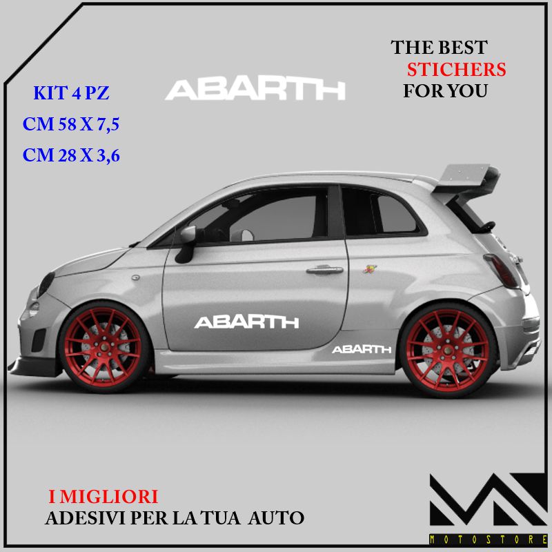 KIT 4 ADESIVI stickers LOGO ABARTH TUNING PER 500 595 695 PUNTO COLORE NERO