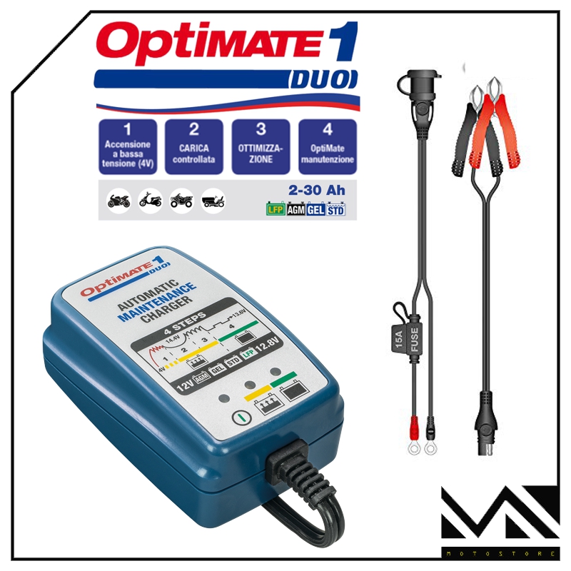 MANTENITORE DI CARICA BATTERIE PIOMBO ACIDO LITIO OPTIMATE 1 DUO 12V 0,6A  MOTO 8434290510017